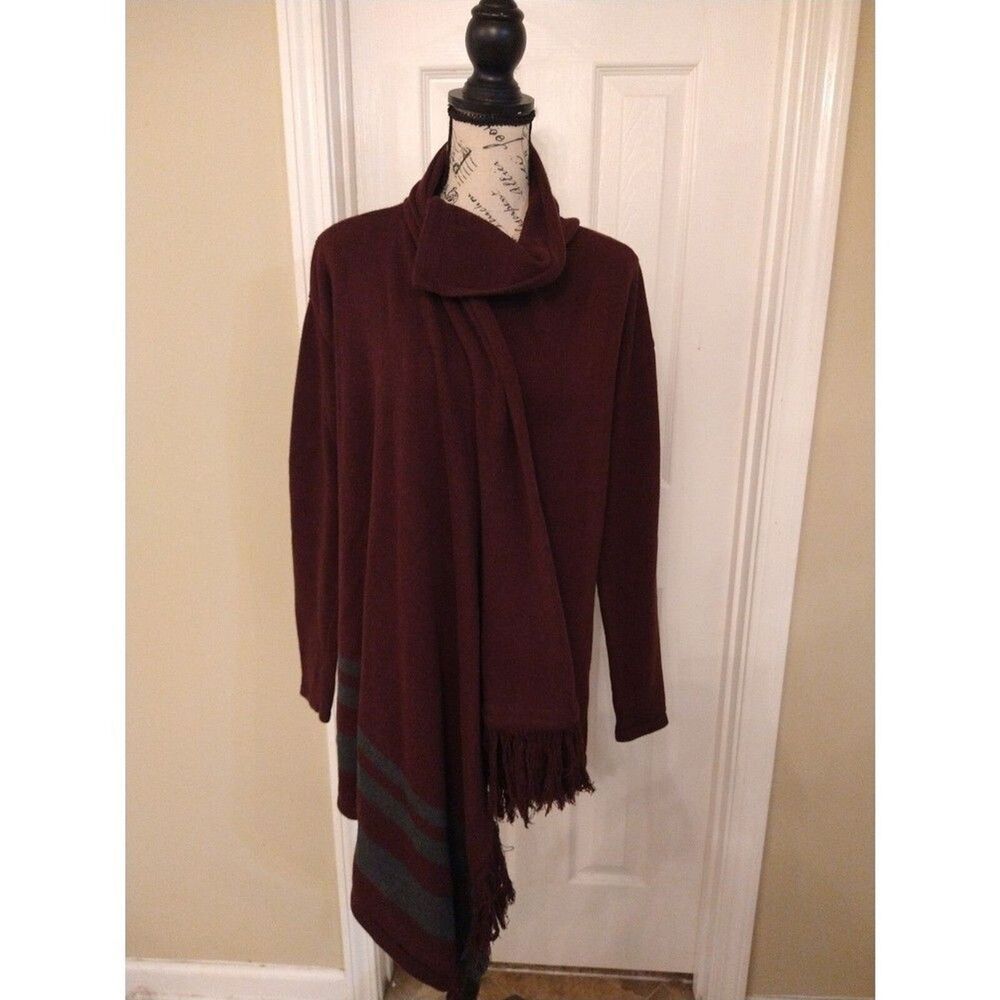 Cabi burgundy fringed cowlneck small sweater Boho Classy Cozy - Picture 3 of 11